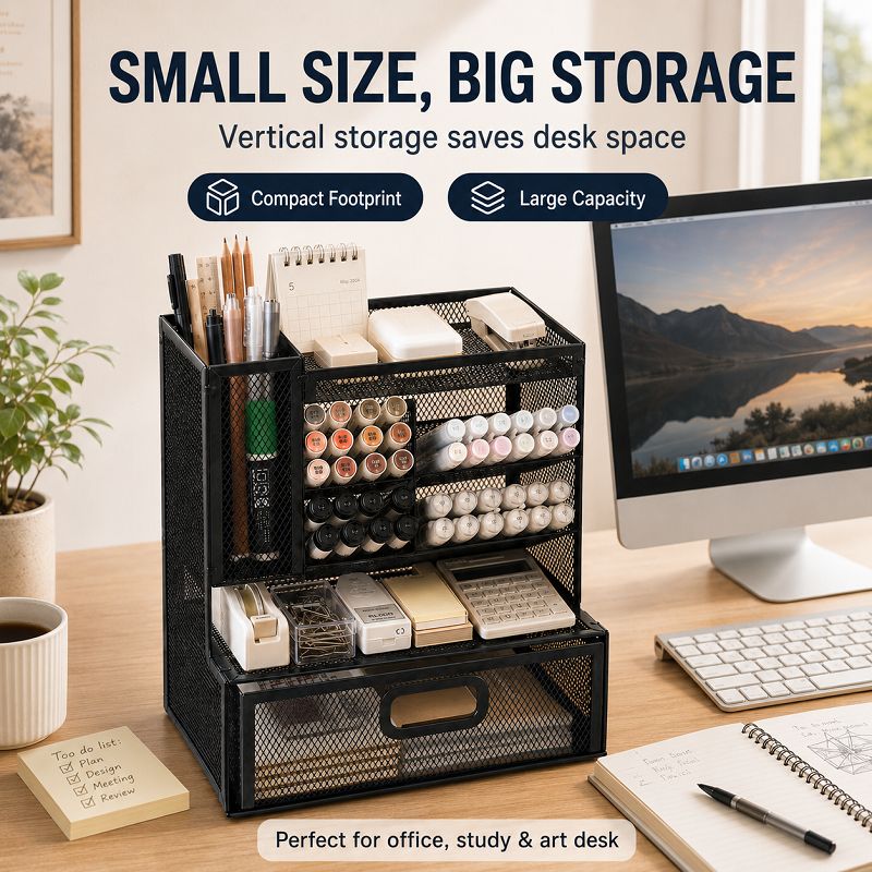Left‑vertical Multi‑compartment Drawer Pen Caddy Left‑vertical Multi‑compartment Drawer Pen Caddy