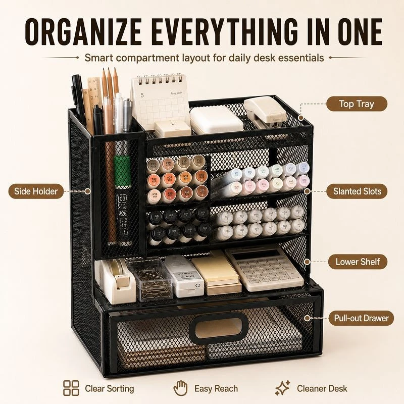 Left‑vertical Multi‑compartment Drawer Pen Caddy high quality Left‑vertical Multi‑compartment Drawer Pen Caddy high quality
